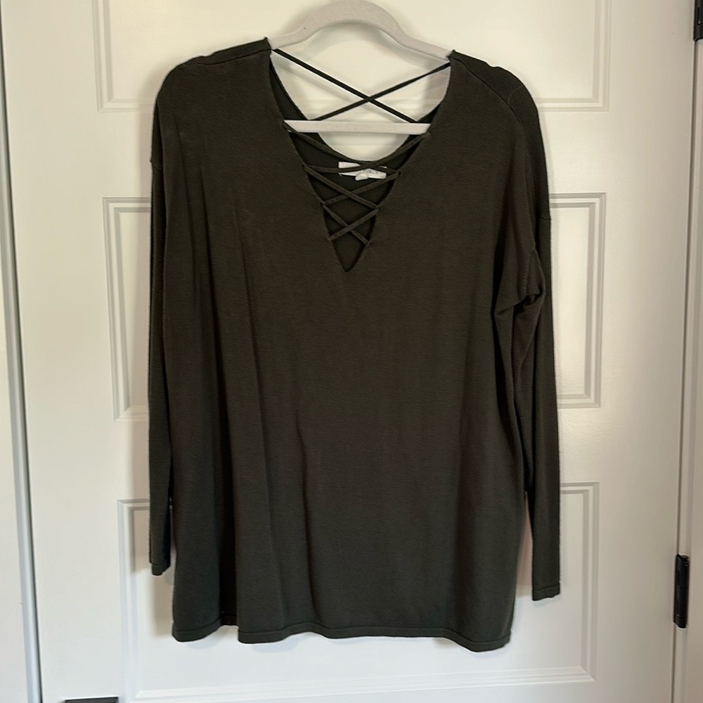 Women’s Longsleeve Green Criss Cross Top Honey Punch Size Small